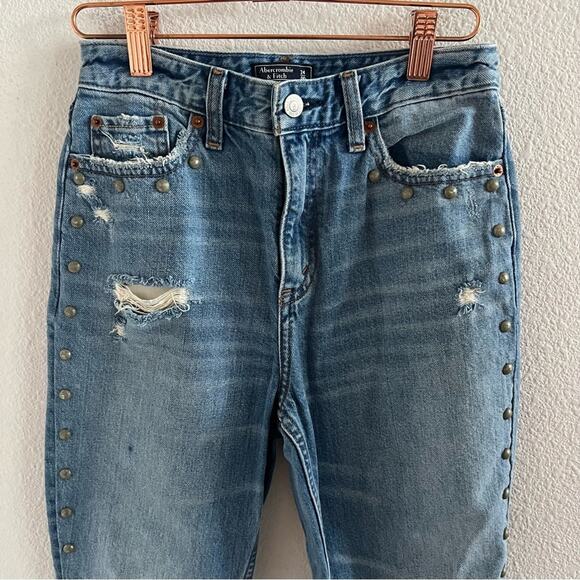 Abercrombie & Fitch Annie High Rise Girlfriend Distressed Jeans Denim Studded 24 - Picture 4 of 7